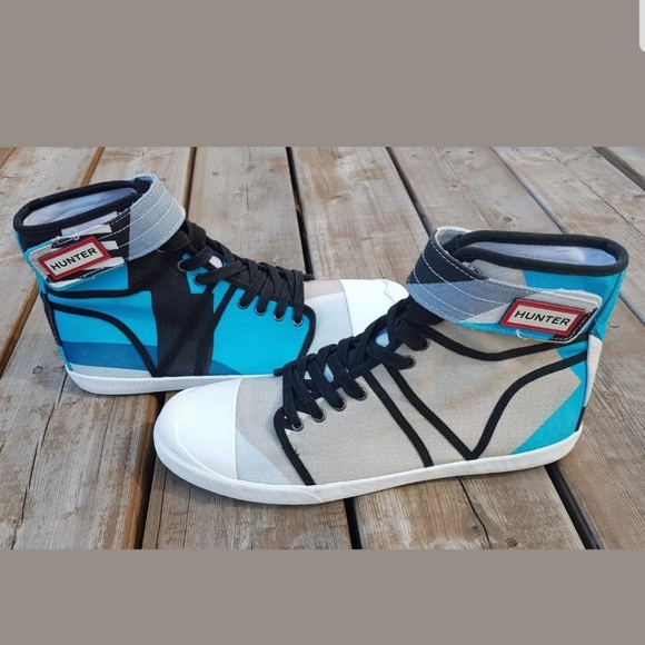 HUNTER Original Dazzle Hi DUSTY PETROL/ SKY BLUE Sneakers WOMEN Sz11 - 11.5 - Picture 1 of 8